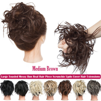 Messy Bun Hair Piece Scrunchie Updo Cover Curly Hair Extensions Real as Human