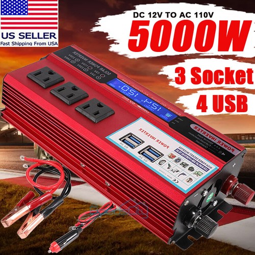 6000W Car Power Inverter DC 12V To AC 110V Pure Sine Wave Solar Converter LCD