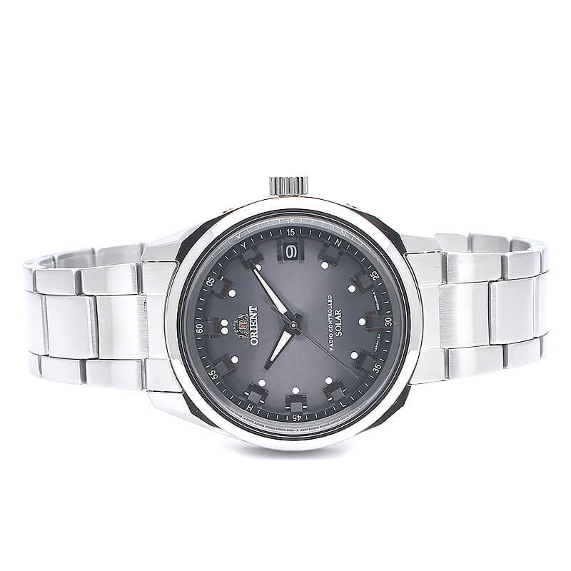 Pre-owned Orient Neo 70's Wv0061se Stainless Steel Radio Solar Watch Gray Dial 39.5mm