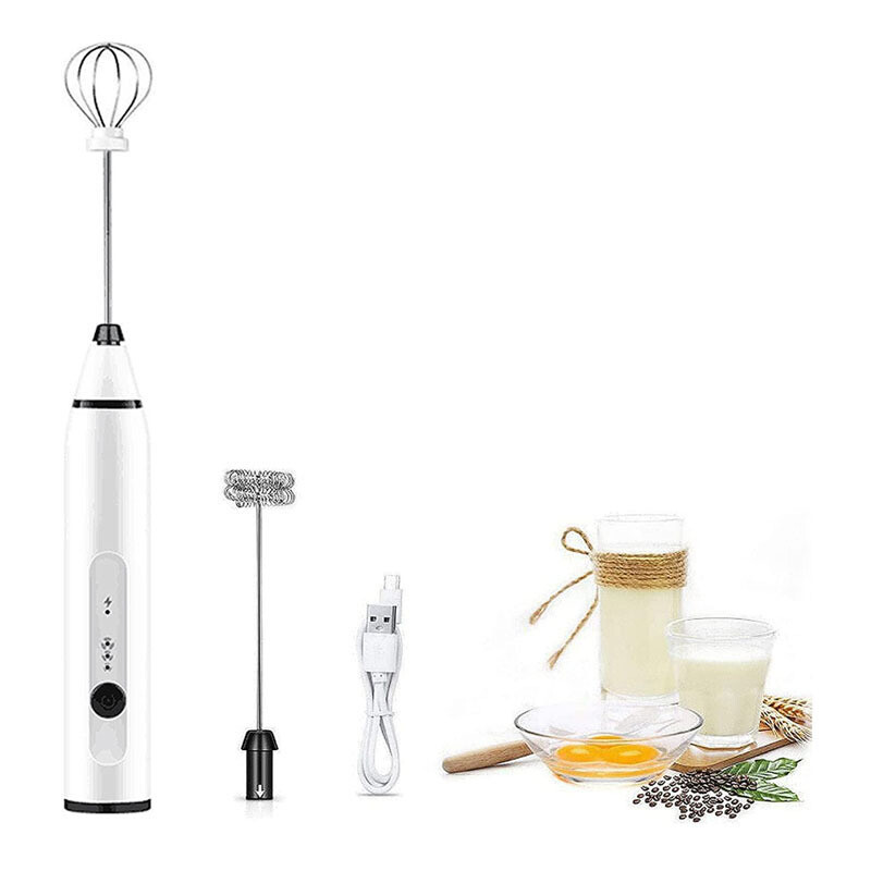 Electric Milk Frother Double Whisk Handheld Coffee Foam Mixer USB Rechargeable