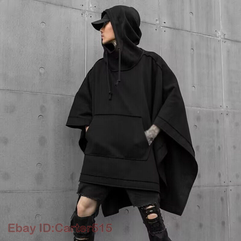 Men's Punk Hooded Cloak Cape Trench Coat Loose Gothic