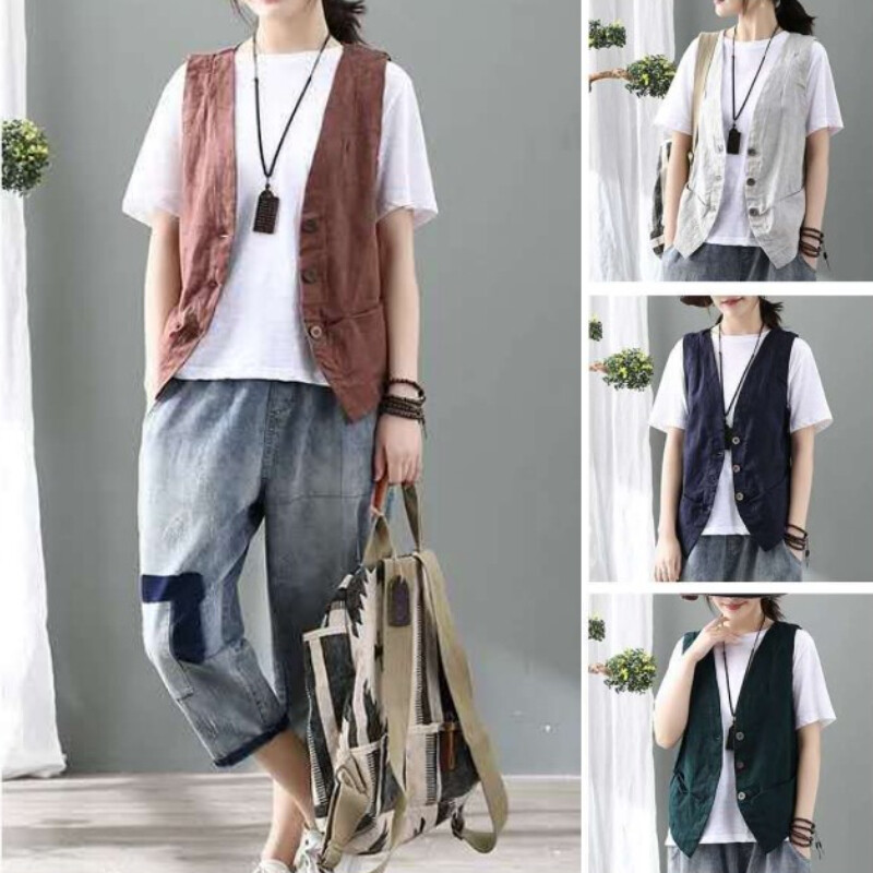 Gilet Veste Sans Manches Femme Bleu Marine Marron Gris Clair Vert à Poches