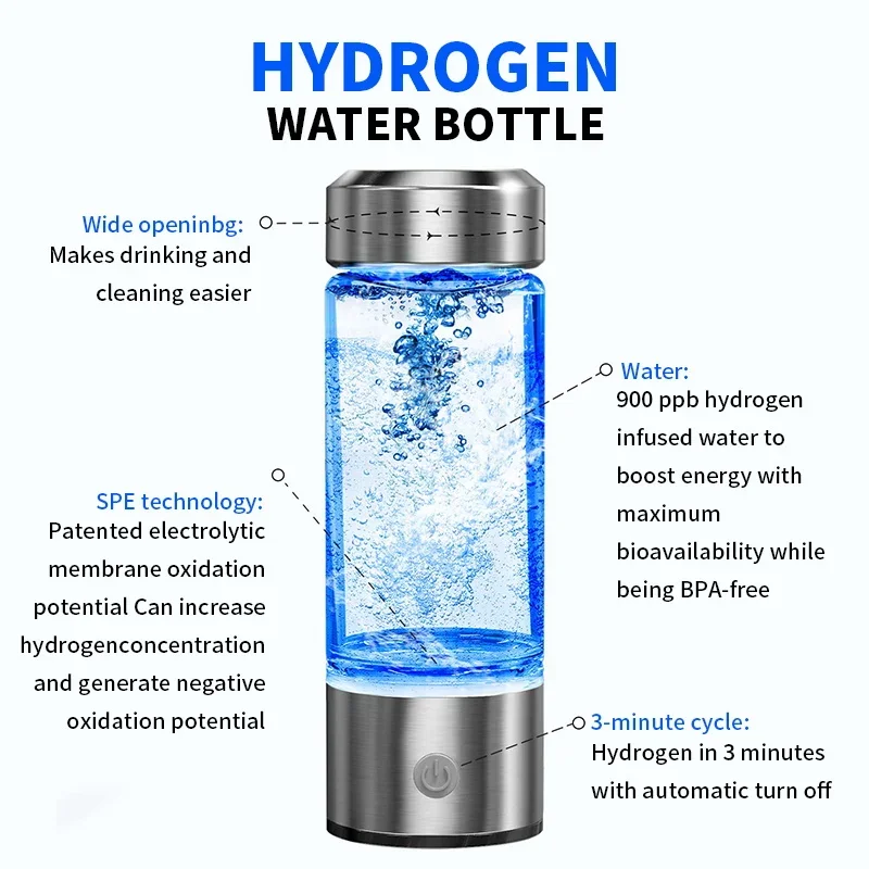 Portable Hydrogen Water Bottle Generator Alkaline Rechargeab
