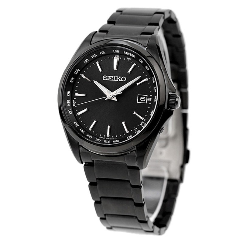 Pre-owned Seiko Selection Sbtm333 Total Black Titanium Solar Atomic Radio Men Watch Japan
