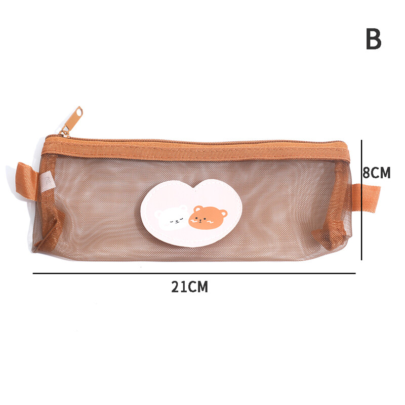 Mesh Pencil Case Cute Bear Brown Pouches Stationery Pencil Bag Storage //i