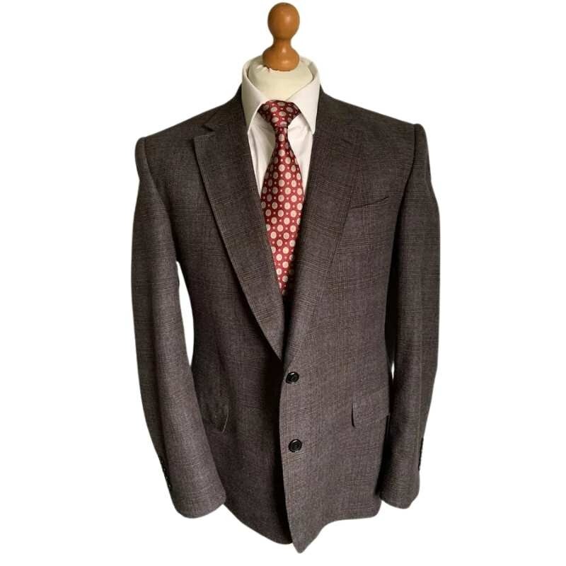 Pre-owned Handmade Mens Gieves & Hawkes (saville Row) Wool Suit In Grey/brown Check 44r Ex-con In Gray