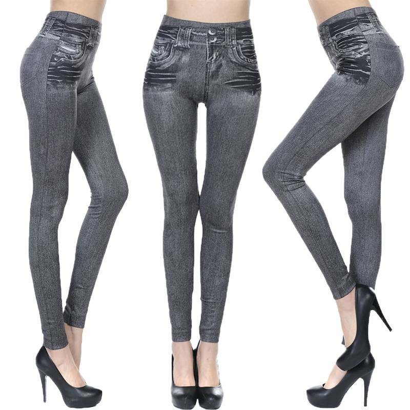 #1 Ladies Faux Jean Pants Perfect Fit Denim Leggings Plus Sexy Jegging for Women
