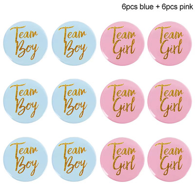 I Team Boy Girl Buttons 12/24Stk Gender Reveal Pins Baby Party Gäste Deko