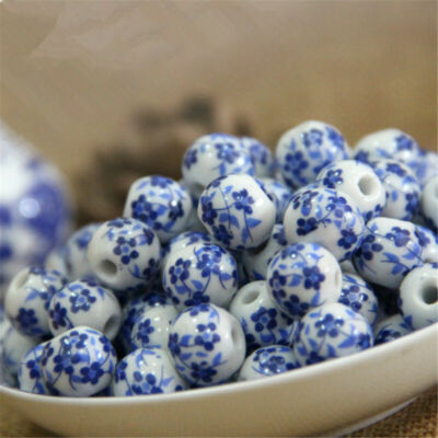 20Pcs Ceramic Round Blue And White Porcelain Loose Beads Jewelry Material 8mm