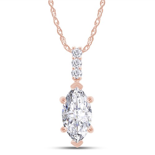 1.71ct Lab Created Moissanite Marquise Solitaire Pendant Necklace 14K Rose Gold