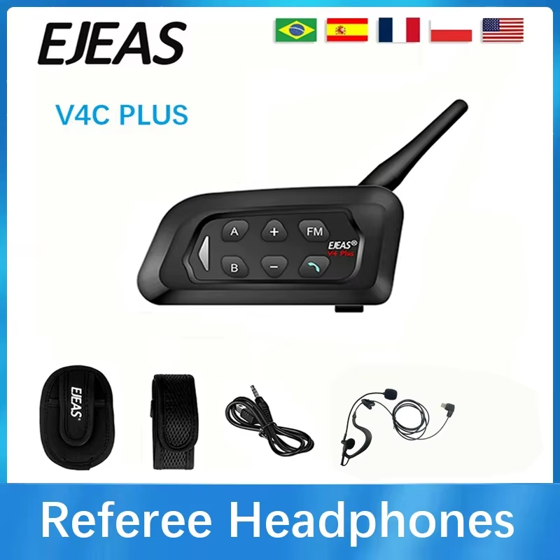 V4C Plus Football Referee Bluetooth Intercom Earphones 1500M 4 User Full Duplex