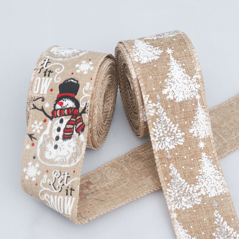 2 Roll 10 Yards Christmas Ribbon Snowman Print Hanging Webbing Bow DIY Craft