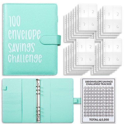 Cyan A5 Budget Planner Binder with 100 Envelope Savings Challenge Organizer