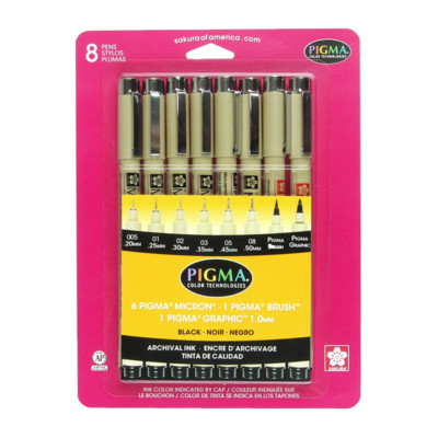 SAKURA Pigma MICRON 8-PC Fineliner, Brush & 1mm Ink Marker Set Graffiti Art