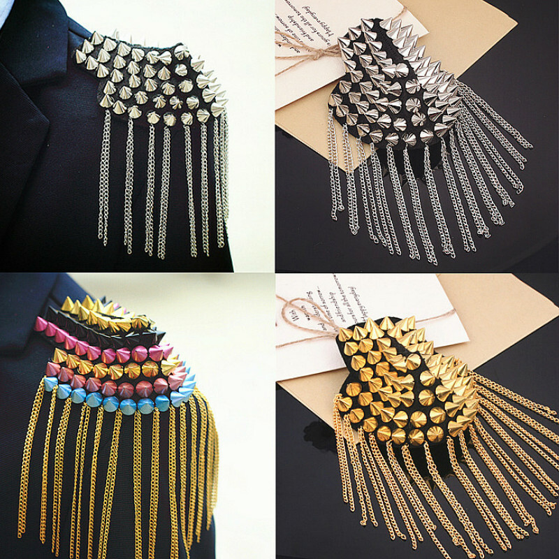 1 Pair Metal Tassels Epaulet Shoulder Board Brooches Gothic Steampunk Retro DIY