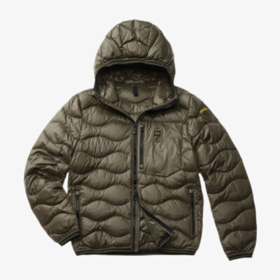 Pre-owned Blauer Men's  Onda Wawe Glossy Nylon Puffer Jacket Green Pine Ai24 In Green Pine Cone