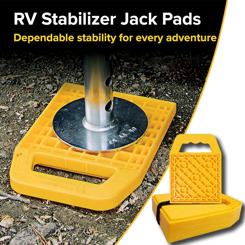 4X Camper RV Leveling Stabilizer Jack Pads Handle Support Blocks Travel Trailers