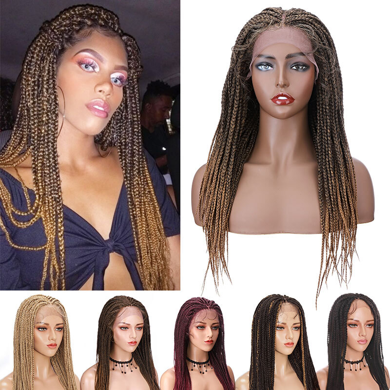 Real Thick Ombre Braided Wigs Lace Front Full Head Natural As Human Box Braids