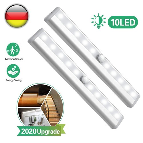 2X 10LED Nachtlicht Schranklampe mit Bewegungsmelder PIR Sensor Unterbauleuchte