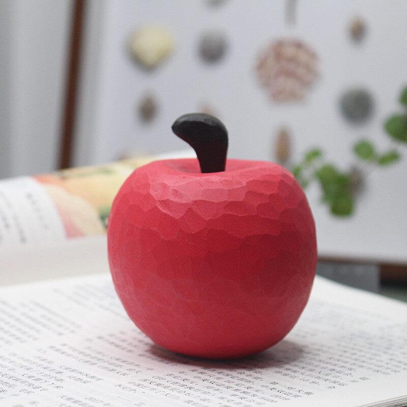 Rouge Apple Bois Sculpture Ornements Figurine Décor Maison Bureau Table D Chic