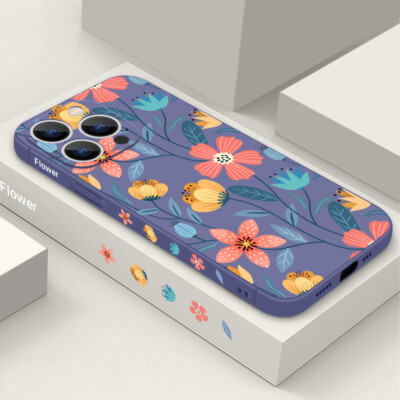 Phone Case For iPhone 16 15 14 13 12 Pro Max 11 XR Flowers Soft Shockproof Cover