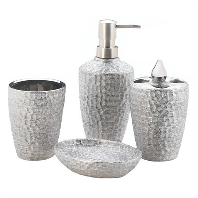 4-Pc Porcelain Hammered Silver Bath Accessory Set