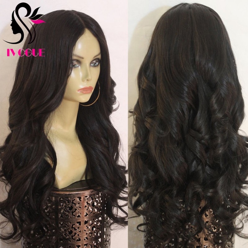 Long Full Fiber Hair Synthetic Wigs Wavy Middle Part Lace Front