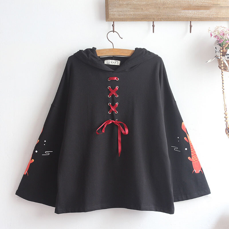 Lolita Girl Hoodies Coat Japanese Kawaii Cloak Carp Sweatshirt Cape Pullover