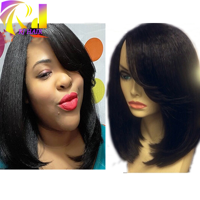 Short Brazilian Yaki Bob U Part Human Hair Wigs Right Side 1x4