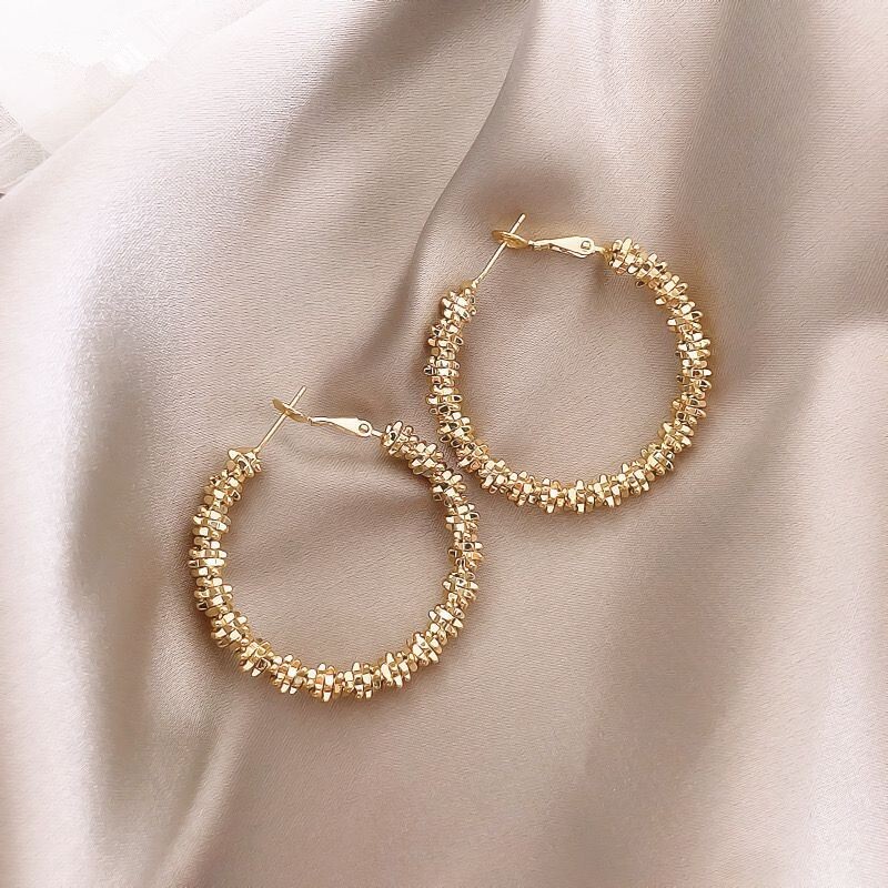 Women 18K Gold Plated Glitter Sparkle Hoop Huggie Earring Stud Allergy Free