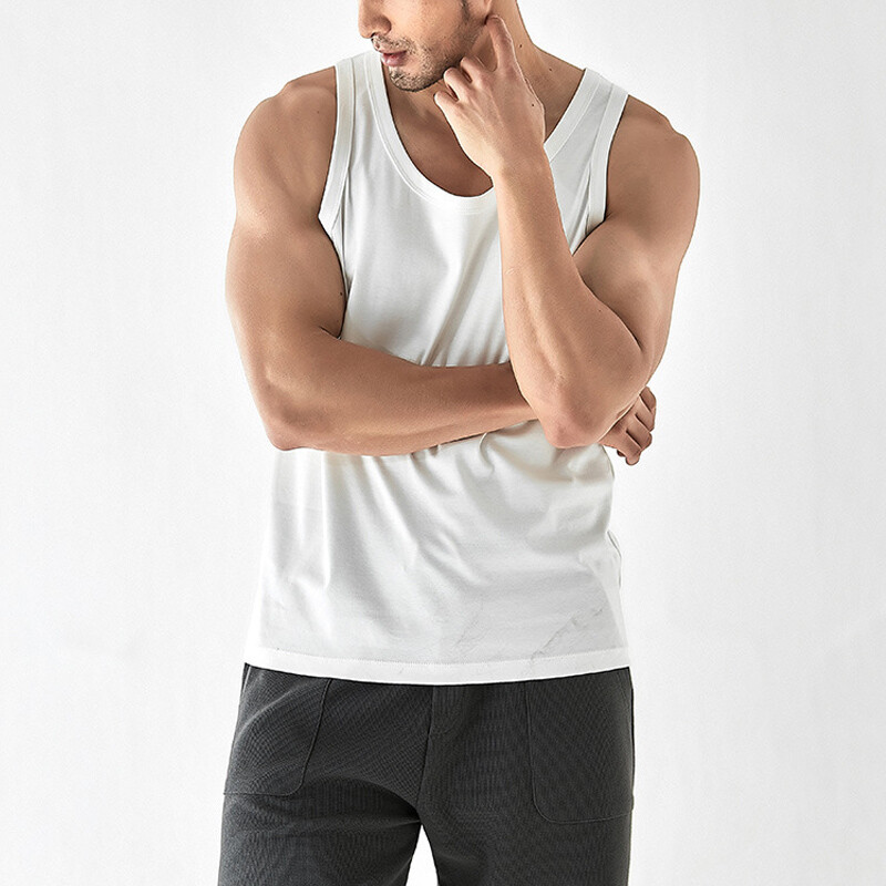 Men Vest Cotton Stretch Tank Tops Solid Training Sleeveless T-Shirt Slim Casual