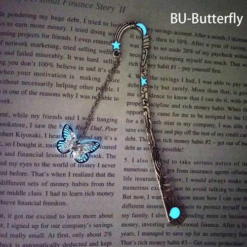 Glow In The Dark Butterfly Bookmark Tibetan Silver Book Marker Stationery-CE