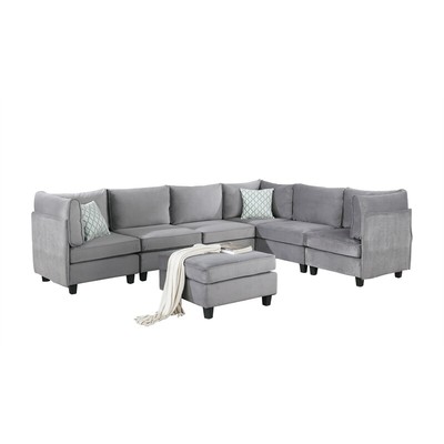 Simona Contemporary 7Pc Modular Reversible Sectional Sofa in Gray Velvet