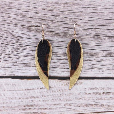 Bohemian Triple Feather Genuine Leather Earrings Three Layers Statement Jewelry