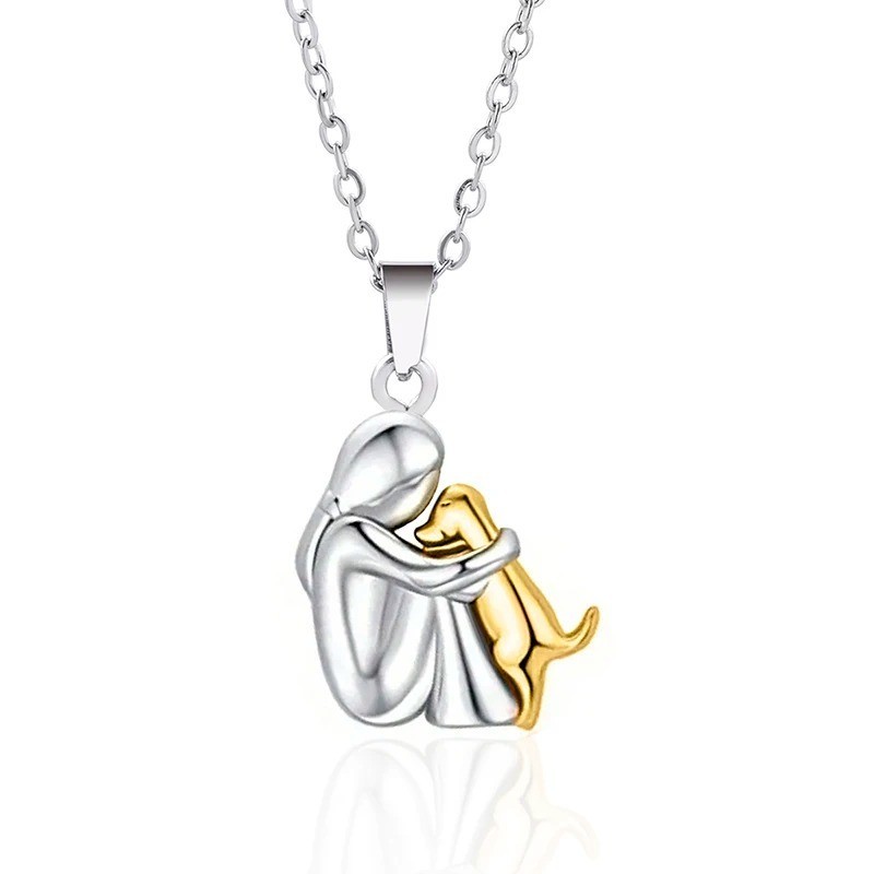 Hug Pendant Necklace Pet Dog Lover Women Fashion Girl Golden Silvery Trendy New