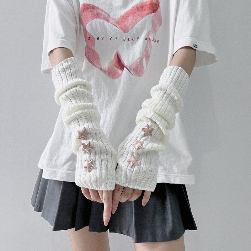 Cute Lolita Girl Arm Sleeves Warmer Knitted Long Sleeve Fingerless Gloves Sleeve