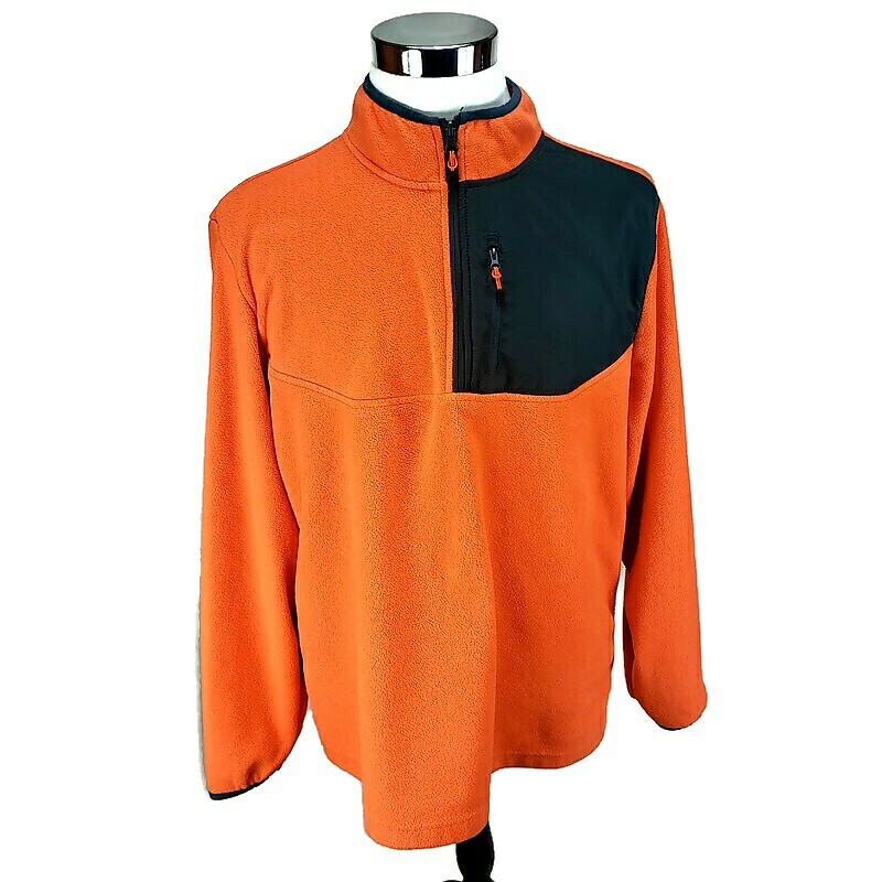 Starter Men's L Neon Orange 1/4 Zip Fleece Sweater 100% Polyester Pre-owned