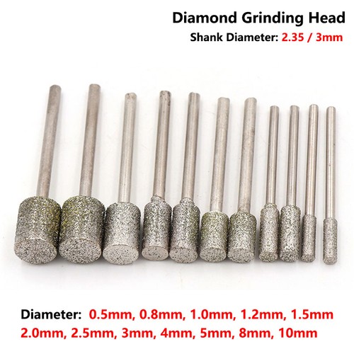 30-Pack 4mm Diamond Abrasive Burr Bits – 3mm Shaft, Cylinder Head, For Rotary Tool Grinding – Jewelry, Woodworking, Lapidary