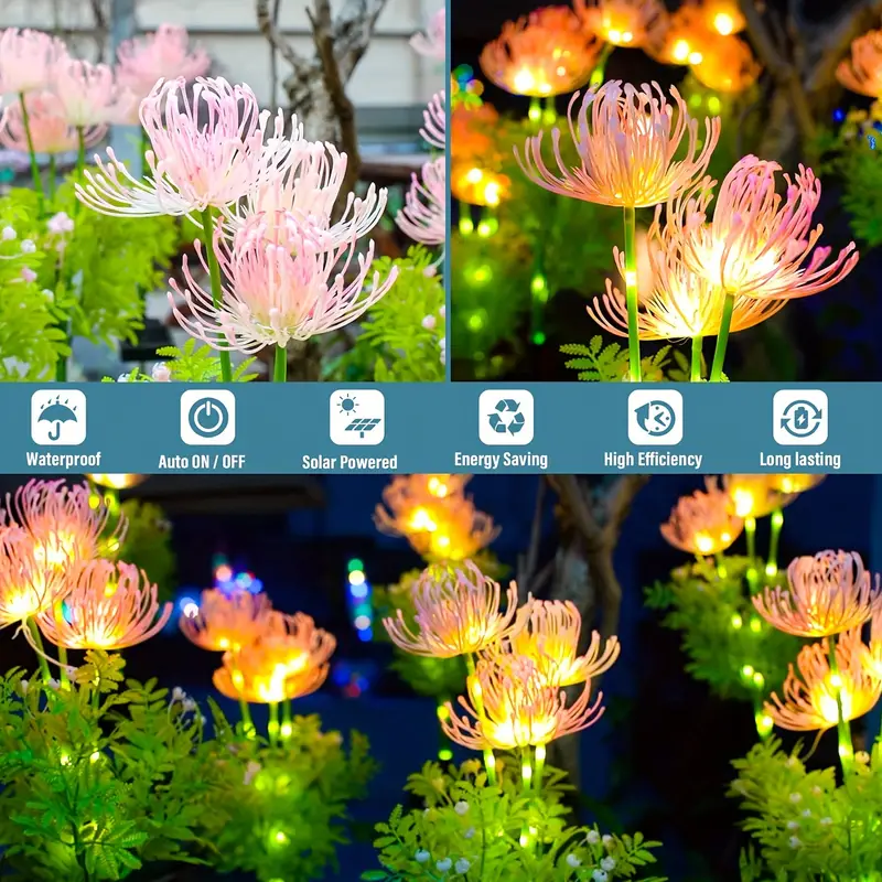 1PC Outdoor Solar Garden Lights Flower Stake Waterproof Yard Light 3 Heads Shore