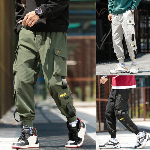 Men Elasticated Waist Cargo Combat Work Trousers Pocket