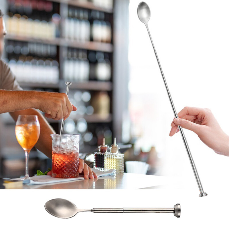 Stainless Steel Long Telescopic Stirring Spoon Stretchable For Bar Tools_ro