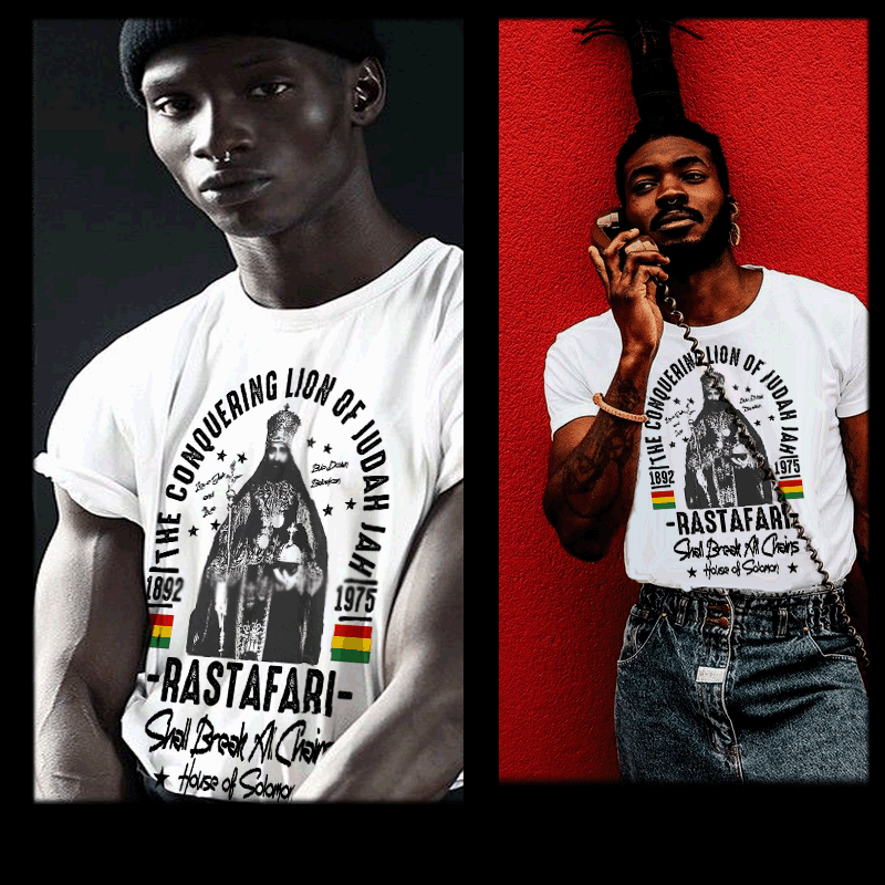 Tee-Shirt En Coton Jah Rastafari Hailé Sélassié Tee-Shirt Blanc