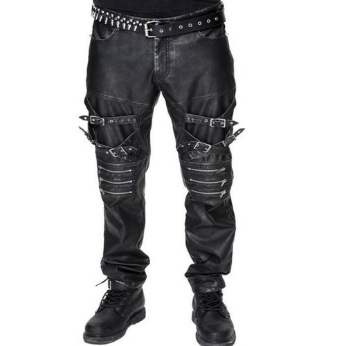 Mens Chic Leather Haren Punk Clubwear Bar DJ Pants Black Trouser Baggy Party