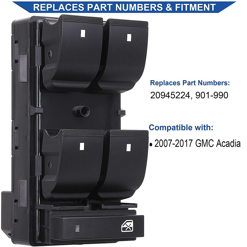 Power Window Control Switch for 2007-2016 GMC Acadia Red Light 25789239 901-990