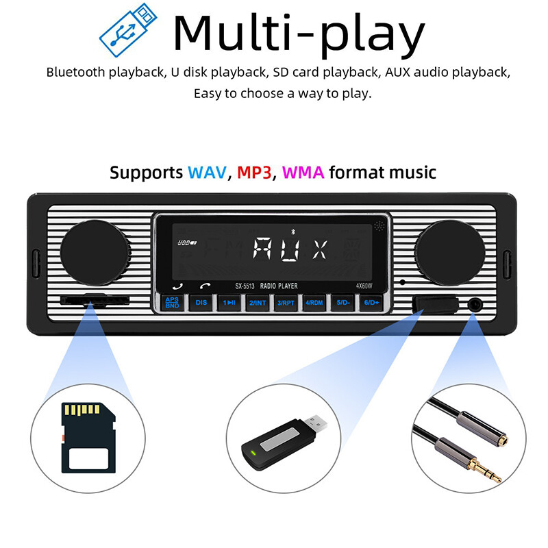 Bluetooth Car Stereo Radio 4-CH Output In-dash MP3 Player FM USB/SD/AUX &Remote
