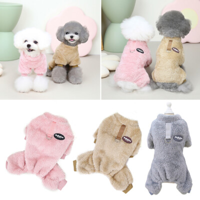 Small Dog Jumpsuit Warm Plush Pajamas Cute Clothes Puppy Cat Coat Homewea  ↲
