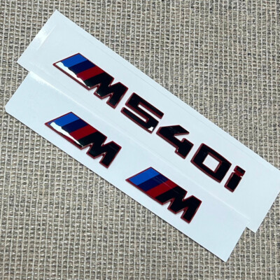 For 5 Series Gloss Black Red Emblem M540i+M x2 Rear Trunk and Fender Badge