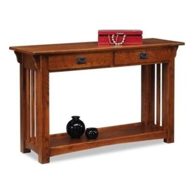 Leick Furniture Wood Mission Console Table with Drawers and Shelf in Oak
