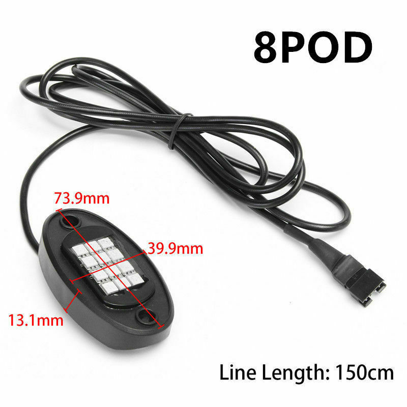 8x LED Pod GRB Rock Light Neon Multi Color Off-road Underglow Kit for Jeep Truck