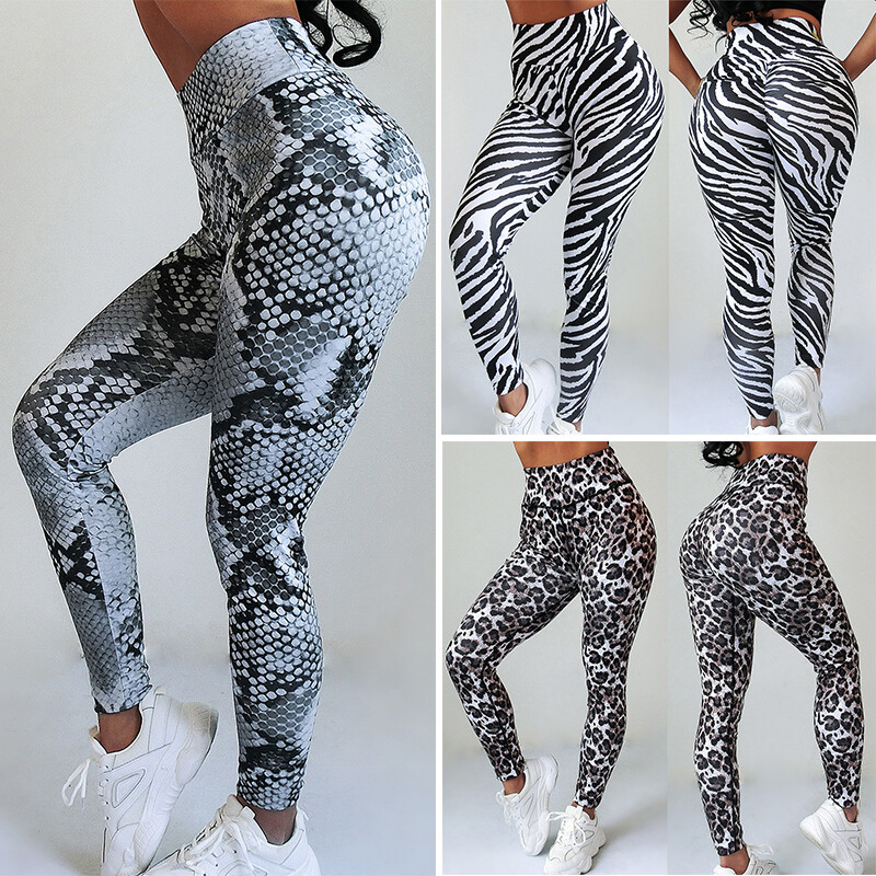 US Women Snakeskin Printed Sexy Skinny Trousers High Waist